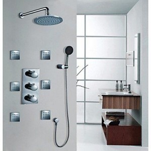 qqi faucet triple handle 8 inch thermostatic led showerhead b0165h66tu