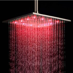 Rozinsanitary 12 Inch LED Changing Color Brushed Nickel Showerhead