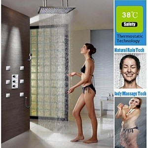 guoxian thermostatic rainfall 24 inch brushed led 3 colors and massage spray jets b013vxbb00