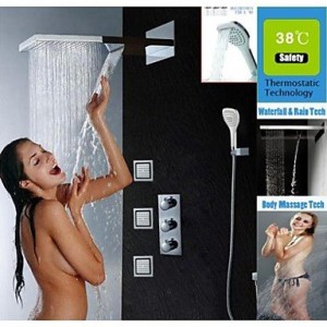 thermostatic rain and waterfall wall mounted brushed bathroom with massage spray jets b013wu8m9u