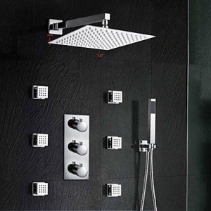 luci chrome three handles rainfall shower faucet thermostatic b015h91hiw