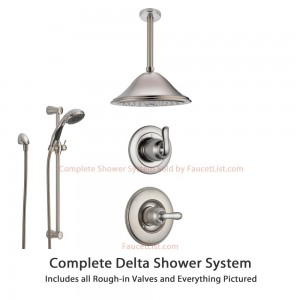 delta faucet diverter ceiling mount rain showerhead ss149482ss