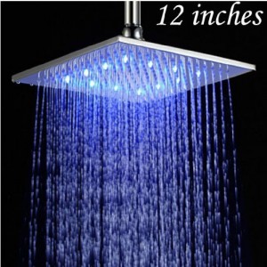 rozinsanitary 12 inches chrome brass rainfall with led changing color bath shower sprayer